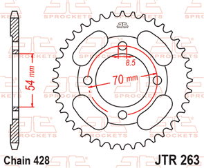 JT SPROCKETS 263.42 STEEL REAR SPROCKET 42T 428 PITCH - DAELIM / DAYTONA / HONDA