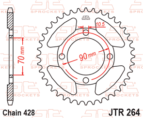 JT SPROCKETS 264.45 STEEL REAR SPROCKET 45T 428 PITCH - HONDA CT110