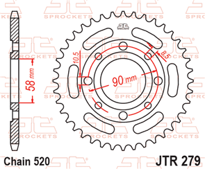 JT SPROCKETS 279.33 STEEL REAR SPROCKET 33T 520 PITCH - HONDA NS125F NS125RK CB250M