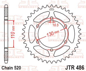 JT SPROCKETS 486.43 STEEL REAR SPROCKET 43T 520 PITCH - KAWASAKI / SUZUKI / YAMAHA