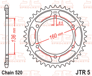 JT SPROCKETS 5.47 STEEL REAR SPROCKET 47T 520 PITCH - APRILIA / BMW / HUSQVARNA