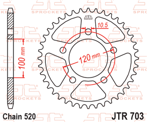 JT SPROCKETS 703.43 STEEL REAR SPROCKET 43T 520 PITCH - APRILIA 660RS 660 TUONO