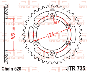 JT SPROCKETS 735.41 STEEL REAR SPROCKET 41T 520 PITCH - DUCATI 600SS 750 MONSTER