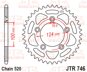 JT SPROCKETS 746.46 STEEL REAR SPROCKET 46T 520 PITCH - DUCATI 797 MONSTER 800 SCRAMBLER 821 MONSTER