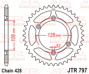 JT SPROCKETS 797.57 STEEL REAR SPROCKET 57T 428 PITCH - KAWASAKI / SUZUKI