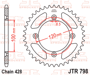 JT SPROCKETS 798.52 STEEL REAR SPROCKET 52T 428 PITCH - SUZUKI / YAMAHA