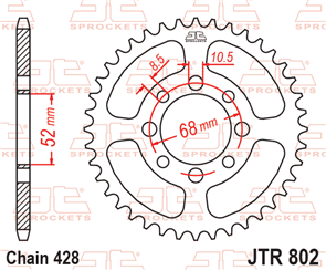 JT SPROCKETS 802.42 STEEL REAR SPROCKET 42T 428 PITCH - KAWASAKI / MODENAS / SUZUKI