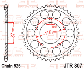 JT SPROCKETS 807.44 STEEL REAR SPROCKET 44T 525 PITCH - SUZUKI GSX-R400R SV650S
