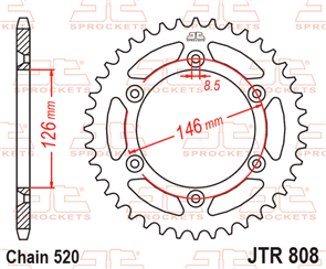 JT SPROCKETS 808.52 STEEL REAR SPROCKET 52T 520 PITCH - SUZUKI / KAWASAKI