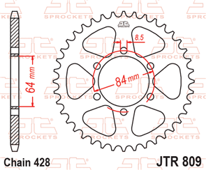 JT SPROCKETS 809.55 STEEL REAR SPROCKET 55T 428 PITCH - SUZUKI / KREIDLER