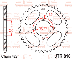 JT SPROCKETS 810.41 STEEL REAR SPROCKET 41T 428 PITCH - JINCHENG / SUZUKI