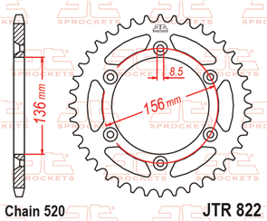 JT SPROCKETS 822.48 STEEL REAR SPROCKET 48T 520 PITCH - BETAMOTOR / GAS GAS / HUSQVARNA