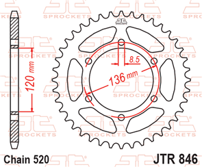JT SPROCKETS 846.41 STEEL REAR SPROCKET 41T 520 PITCH - YAMAHA RZ250S RZ250R RZZ250RR