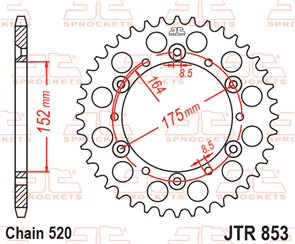 JT SPROCKETS 853.47 STEEL REAR SPROCKET 47T 520 PITCH - YAMAHA TT600E