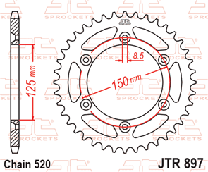 JT SPROCKETS 897.45 STEEL REAR SPROCKET 45T 520 PITCH - CF MOTO / GAS GAS / HUSABERG
