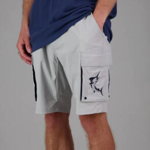 JUST ANOTHER FISHERMAN ANGLER TECH CARGO SHORTS LONDON FOG