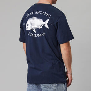 JUST ANOTHER FISHERMAN SNAPPER LOGO TEE NAVY / WHITE PRINT