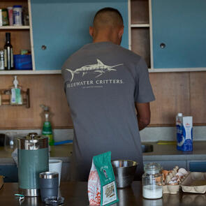 JUST ANOTHER FISHERMAN BLUEWATER CRITTERS SEA TEE CHARCOAL