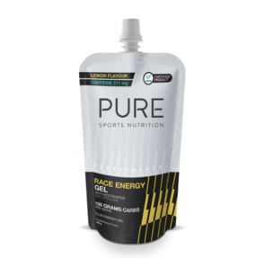 PURE SPORTS NUTRITION PERFORMANCE + RACE ENERGY GEL 100G CARB POUCH LEMON + CAFFEINE(185G POUCH) (BOX 10)