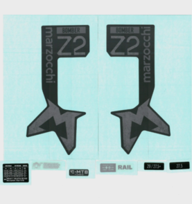 MARZOCCHI DECAL KIT 2024 BOMBER Z2/BOMBER Z2 E-TUNED MATTE BLK LOGO MATTE BLK FORK