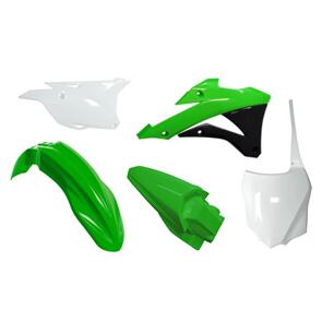 RTECH PLASTICS KIT RTECH FRONT / REAR FENDER SIDE PANELS RADIATOR SHROUDS &FRONT NUMBERPLATE KX85 KX100