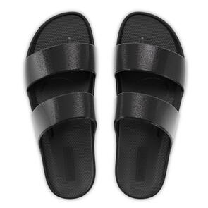 LIGHTFEET WOMENS ARCH SUPPORT DOUBLE STRAP SLIDE BLACK SHIMMER