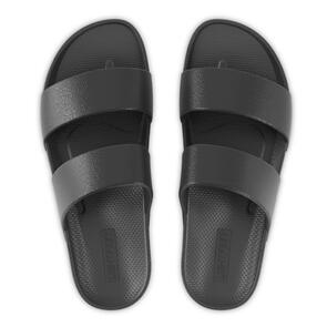 LIGHTFEET WOMENS ARCH SUPPORT DOUBLE STRAP SLIDE BLACK