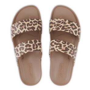 LIGHTFEET WOMENS ARCH SUPPORT DOUBLE STRAP SLIDE LATTE LEOPARD