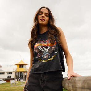 MAD HUEYS BORN TO RIDE | WOMENS CROP MUSCLE WASHED BLACK