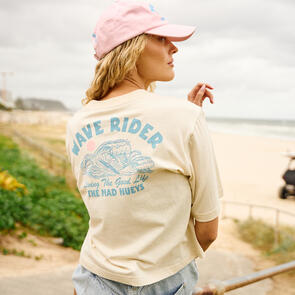 MAD HUEYS WAVE RIDER | WOMENS BOXY TEE STONE