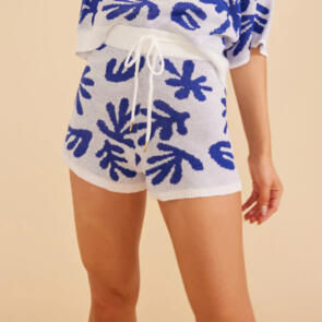 MINKPINK ITHICA KNIT SHORTS BLUE/WHITE
