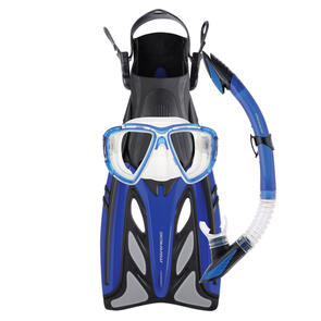 MIRAGE FSET43 CRYSTAL SILICONE MASK, SNORKEL AND FIN SET BLUE