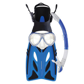 MIRAGE FSET44 CRYSTAL SILICONE MASK, SNORKEL AND FIN SET JUNIOR BLUE