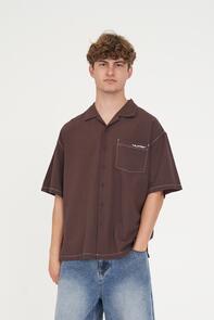 HUFFER HAVANA STITCHED BOX SHIRT COCOA