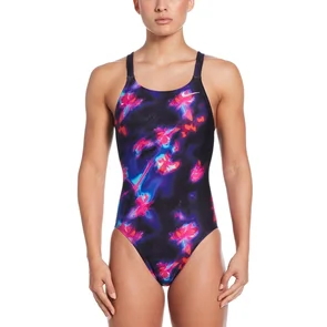 NIKE SWIM WOMENS HYDRASTRONG MULTI PRINT FASTBACK ONE PIECE BLACK