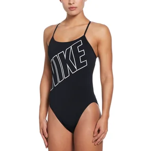 NIKE SWIM HYDRASTRONG MULTI GRAPHIC ADJUSTABLE CROSSBACK ONE PIECE BLACK