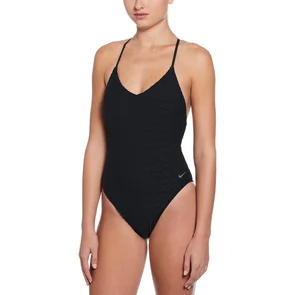 NIKE SWIM WOMENS SWOOSH LINK TERRY Y-BACK ONE PIECE SWIMSUIT BLACK