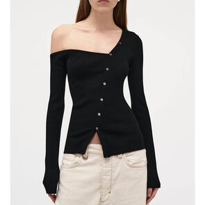 NEUW ASYM KNIT CARDIGAN BLACK