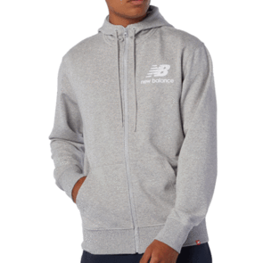 NEW BALANCE ESSENTIALS STACKED FULL ZIP HOODIE ATHLETIC GREY