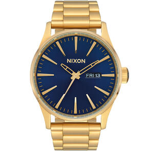 NIXON SENTRY STAINLESS STEEL GOLD / BLUE SUNRAY /GOLD