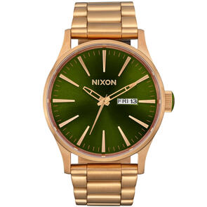 NIXON SENTRY STAINLESS STEEL GOLD / GREEN SUNRAY