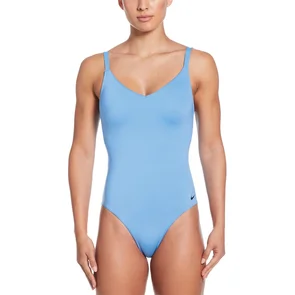 NIKE SWIM WOMENS ESSENTIAL V-NECK ONE-PIECE SWIMSUIT UNIVERSITY BLUE