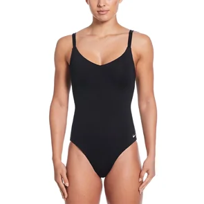 NIKE SWIM WOMENS ESSENTIAL V-NECK ONE-PIECE SWIMSUIT BLACK