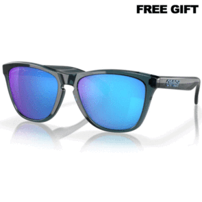 OAKLEY FROGSKINS SUNGLASSES CRYSTAL BLACK W/ PRIZM SAPPHIRE POLARIZED LENS