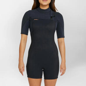 ONEILL 2025 WOMENS HYPERFREAK CHEST ZIP SHORT SLEEVE SPRING 2MM BLACK