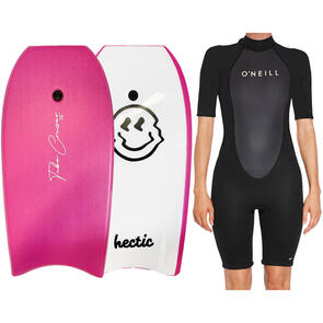 HECTIC BOARD CO 2023 TUBE CRUISER PINK WHITE 45 (INCLUDES LEASH) + O'NEILL WOMENS REACTOR II BZ SS SPRING