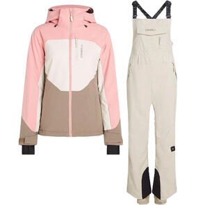 ONEILL SNOW 2025 CARBONITE SNOW JACKET GENUINE PINK COLOUR BLOCK + O'RIGINALS BIB RELAXED SNOW PANTS ATMOSPHERE COMBO