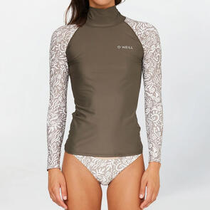 ONEILL WOMENS SALINA HIGH NECK LS UV RASH VEST DUNE