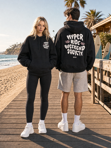 HYPER RIDE WEEKEND SOCIETY WARP HOODIE PUFF PRINT BLACK WHITE