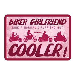 OXFORD GARAGE METAL SIGN: BIKER GIRLFREIND COOLER